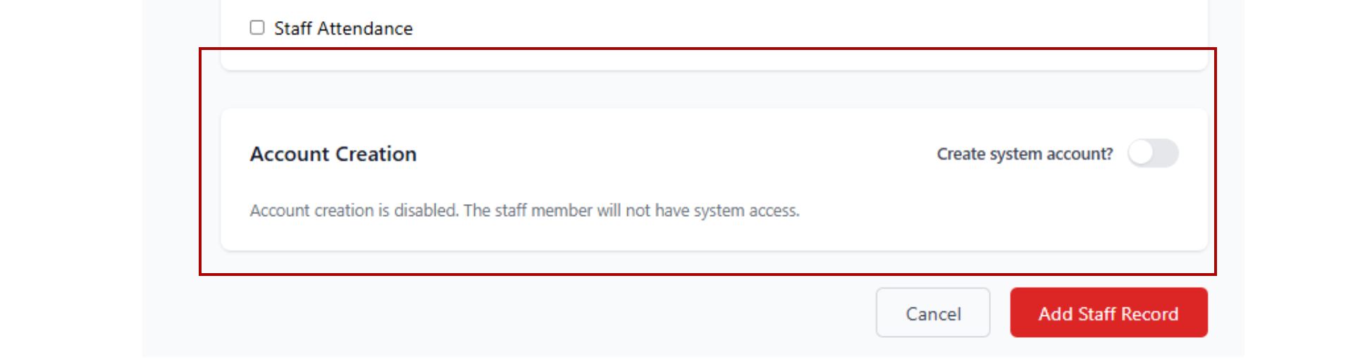 Account Creation Toggle